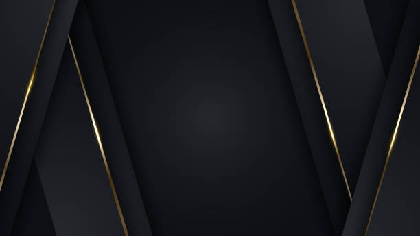 istock 3D modern luxury banner template design black diagonal stripes with golden lines light sparking on dark background 1397447770