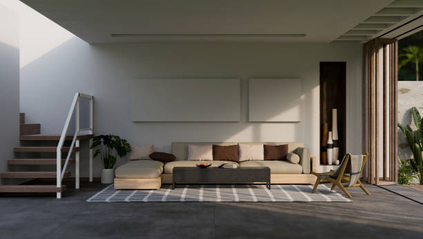 istock Modern contemporary spacious living room interior with corner sofa with lounging 1397452689
