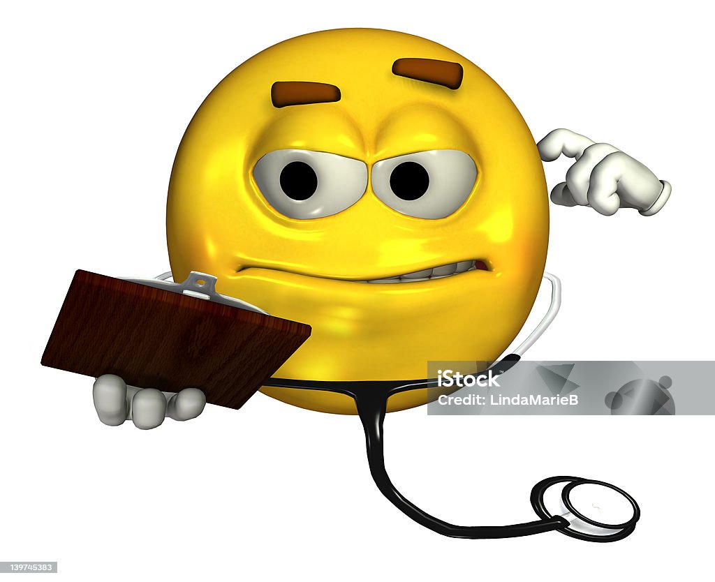 Doctor Emoticon - includes clipping path 3D render of a doctor emoticon. Cartoon Stock Photo