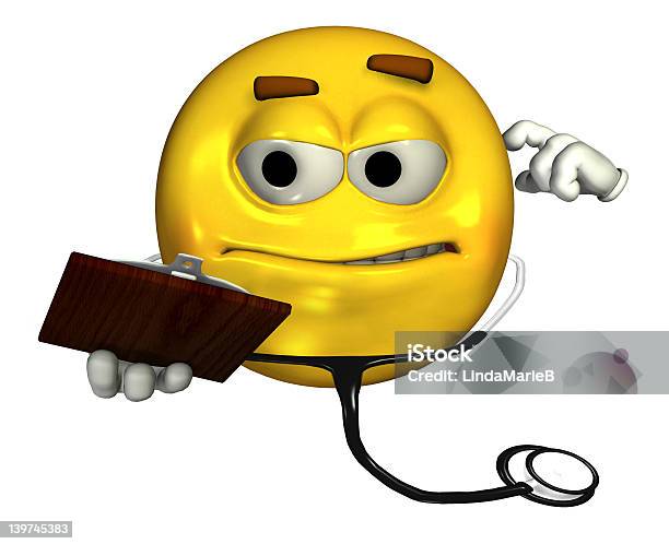 Doctor Emoticon Includes Clipping Path Stock Photo - Download Image Now - Cartoon, Clipboard, Cute