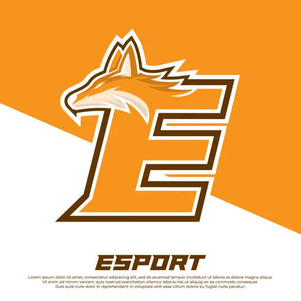 Vector illustration of Initial E letter  design wolves mascot esport  design, Cerberus Head Mascot Esport