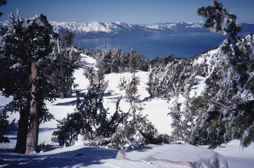 Photo of Lake Tahoe in California in wintertime viewed from Heavenly Valley ski resort.