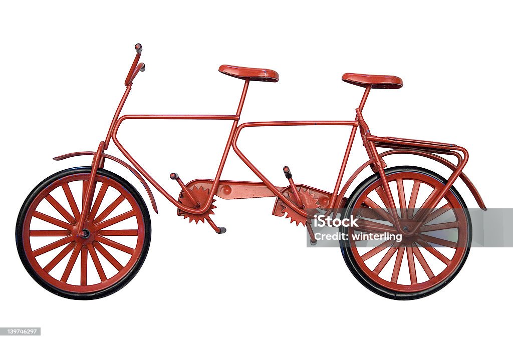 Tandem Model w/ Path Scale Model of a red bicycle for two persons. File contains clipping path. Tandem Bicycle Stock Photo