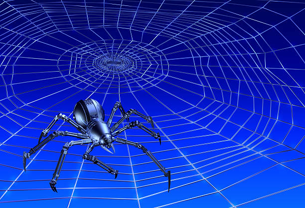 Webcrawling CyberSpider 3D render of a webcrawling cyber-spider. robot spider stock pictures, royalty-free photos & images