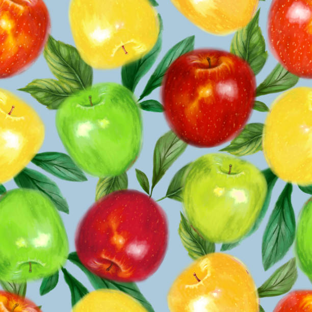 istock Juicy apples seamless pattern. Bright summer design in a watercolor style. 1397468846