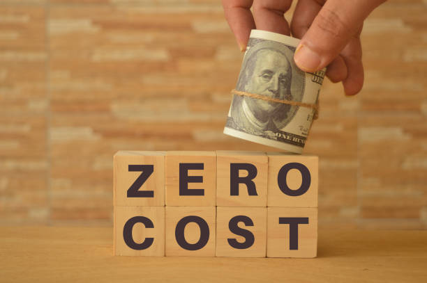 istock Hand holding money banknote on wooden blocks with text ZERO COST 1397469583