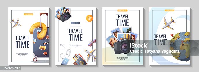 istock Set of flyers for travel, tourism, adventure, journey. 1397469789