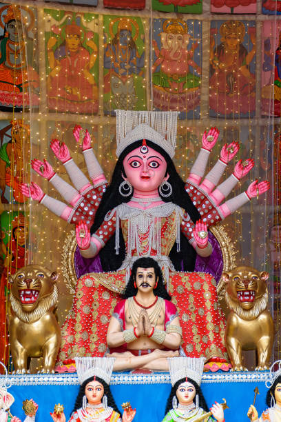 istock Goddess Durga devi idol decorated at puja pandal in Kolkata, West Bengal, India. Durga Puja is biggest religious festival of Hinduism and is now celebrated worldwide. 1397469913