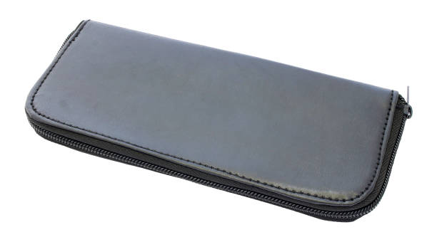 istock Black leather makeup bag isolated on white background 1397470990