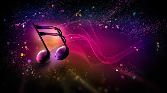 Bright Musical Background with Big Note and Glow in the Dark