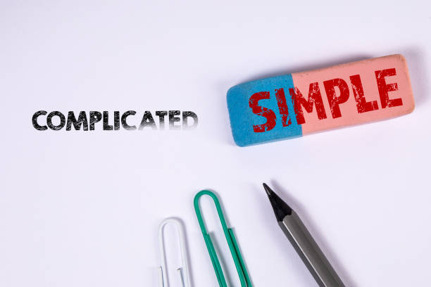 istock Complicated and Simple concept. Eraser and office supplies on a white background 1397471904