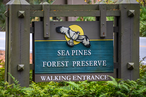 Hilton Head Island, SC, USA - Jan 9, 2020: A welcoming signboard at the entry point of preserve park