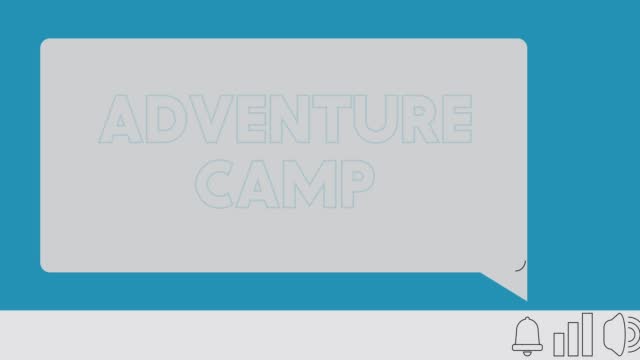 Adventure Camp Text on notification bubble from portable information device screen.