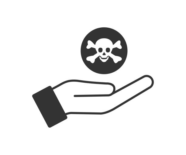 Pirate's mark in an open palm icon. Give a black mark symbol. Sign skull and hand vector. Pirate's mark in an open palm icon. Give a black mark illustration symbol. Sign skull and hand vector. gas mark stock illustrations