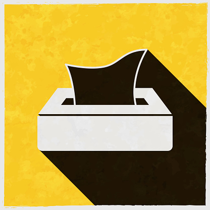 Tissue box. Icon with long shadow on textured yellow background