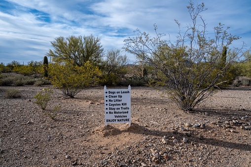 Tucson, AZ, USA - April 5, 2021: A notice for visitors