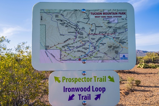 Tucson, AZ, USA - April 6, 2021: The different kinds of trials going to its scenic destination
