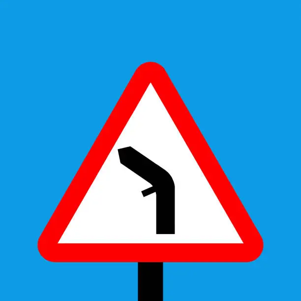 Vector illustration of Warning triangle junction on bend