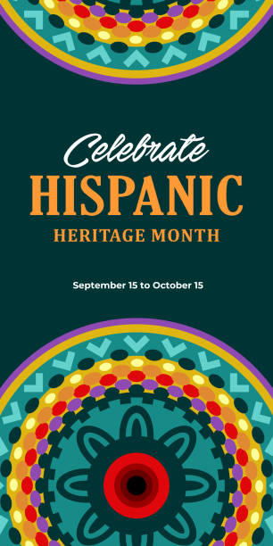 Hispanic heritage month. Vector vertical web banner, poster, card for social media, networks. Greeting with national Hispanic heritage month text, floral pattern, Huichol pattern background. Hispanic heritage month. Vector vertical web banner, poster, card for social media, networks. Greeting with national Hispanic heritage month text, floral pattern, Huichol pattern background, story, hispanic heritage month stock illustrations