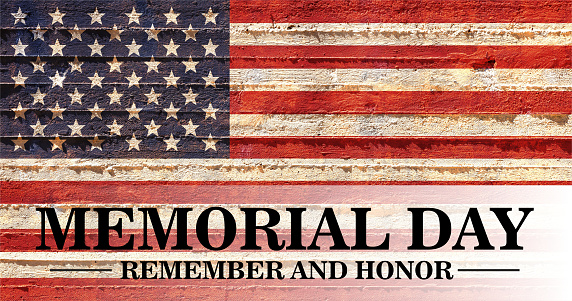 Memorial Day Remember and Honor text on USA flag concrete wall. Happy Memorial Day Background. National America holiday honoring all veterans who served