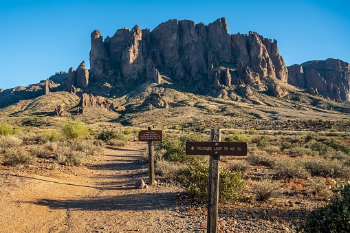 Apache Junction, AZ, USA - Dec 19, 2021: The Treasure Loop Mountain Trail