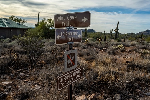 Usery Mountain Park, AZ, USA - Dec 22, 2021: The different kinds of trials going to its scenic destination