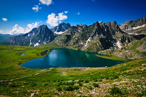 Emerald lake in the mountains