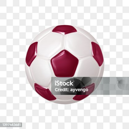 istock Realistic Soccer Ball with maroon pentagons. Isolation on a transparent background. Soccer ball of classical shape made of pentagons and hexagons. Sports equipment 1397483681