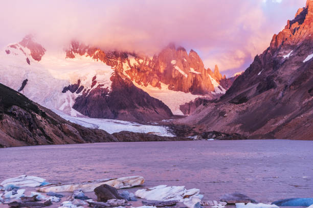 istock Cerro Torre coming out from the clouds at Laguna Torre 1397484885