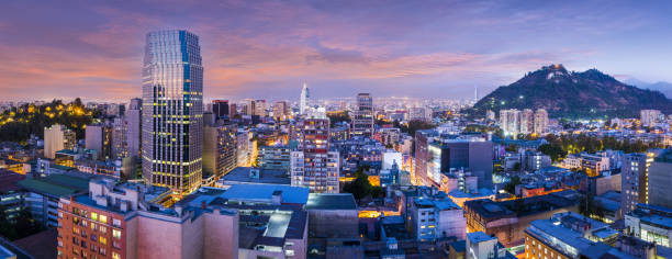 Evening panorama of Santiago de Chile stock photo