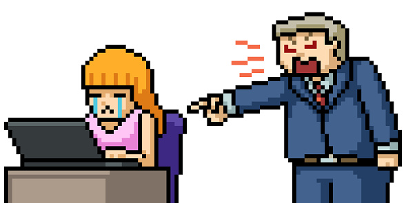 pixel art of office boss scolding