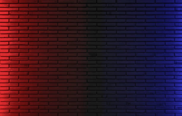 istock Lighting effect red and blue on empty brick wall background. Backdrop decoration party happy new year happiness concept, Showing or placing products. Lighting effect pink and cyan wall background. 1397486212