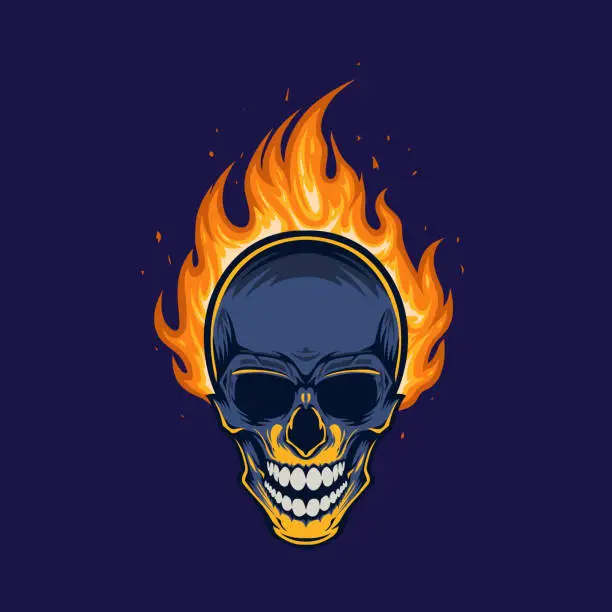 Vector illustration of Vector Skull Head Burn on Fire Mascot Illustrations. Perfect for t-shirt, sticker, or poster.