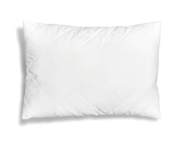 istock Soft white quilted pillow isolated on white background top view. Clean pillow, interior item, bedding mockup design template 1397487511