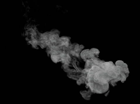 Top View of Wispy and Swirly White Long Smoke cloud with a black background