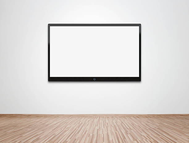 telewizja wyświetlono białe na białej ścianie wisi - projection equipment home interior house living room zdjęcia i obrazy z banku zdjęć