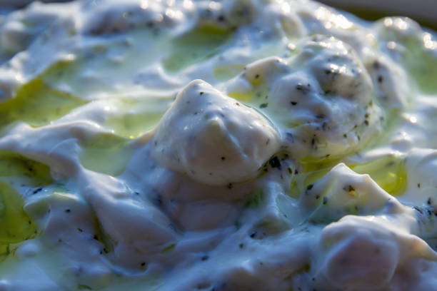 Appetizer with olive oil and yoghurt on the plate