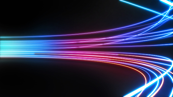 Speed motion on night,neon light wave motion,Abstract image of future technology concept,3d rendering