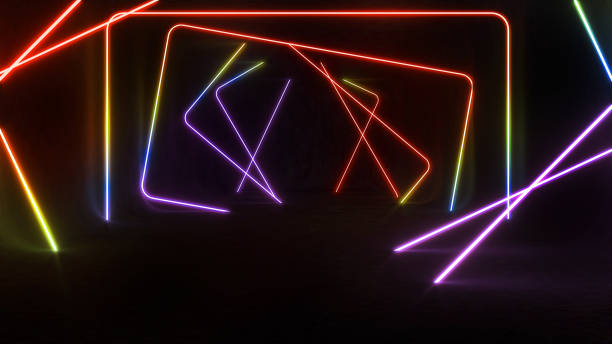 istock Abstract background technology square line neon light background,mock up stage for product presentation,3D rendering 1397490982