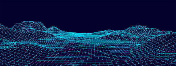 illustrations, cliparts, dessins animés et icônes de paysage filaire numérique. conception de paysage de polygones de terrain filaires. cyberespace numérique dans des montagnes avec des vallées. illustration vectorielle. - maillage filaire