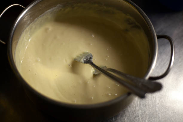 istock Dough for pancakes. Casserole with flour. 1397493218