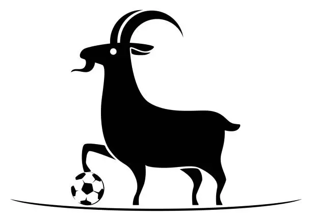 Vector illustration of goat stepping on soccer ball