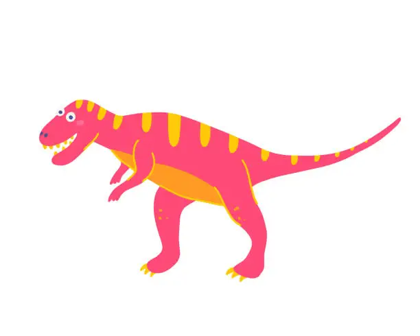 Vector illustration of Cute predatory dinosaur Tyrannosaurus, vector flat illustration in hand drawn style on white background