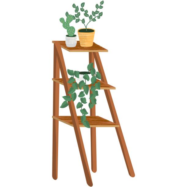 istock Green plants in pot on wooden stand vector icon 1397496530