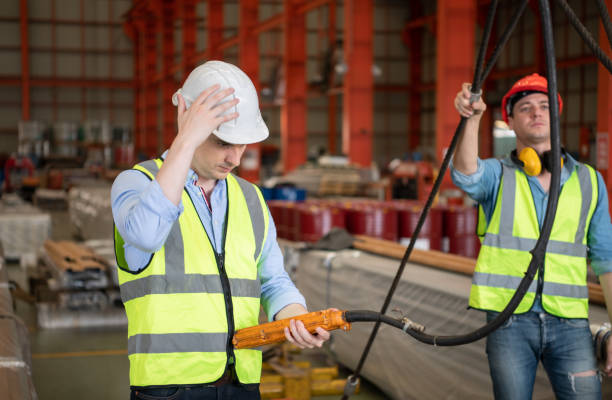 istock Two young engineers Testing and checking the operation of the semi gantry crane 1397499080