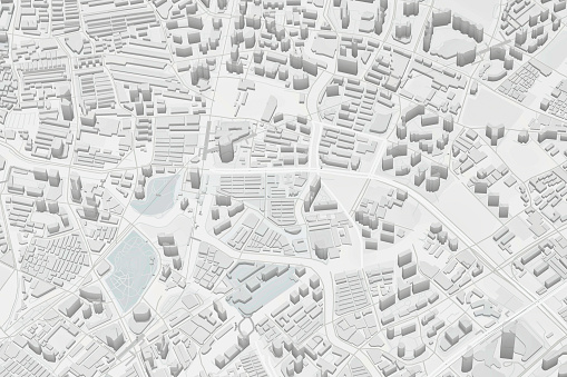 Digital elevation model of a urban area. GIS product made after proccesing aerial pictures taken from a drone. It shows city area with roads, junctions and suburbs