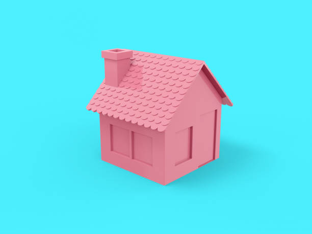 istock Pink one color house on blue flat background. Minimalistic design object. 3d rendering icon ui ux interface element. 1397501194