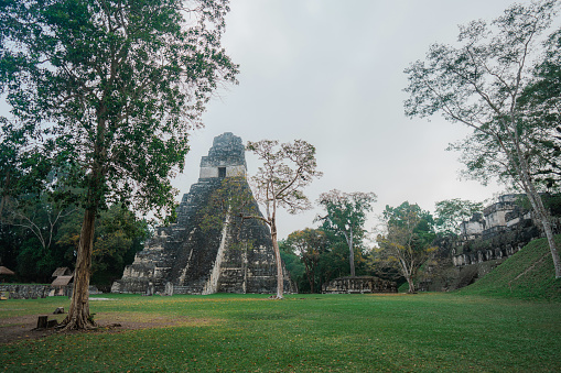 Scenic view of Tikal Mayan pyramids in Guatemala