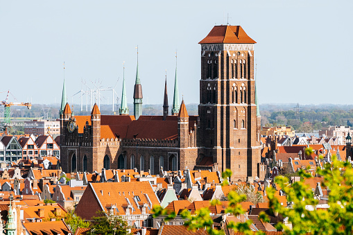 Panorama of Gdansk St. Mary's Church in a sunny day. View from above.