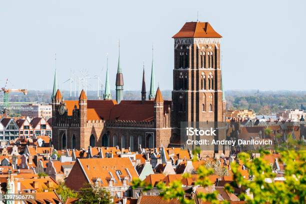 Aerial View Of St Marys Church In Gdansk Old Town Stock Photo - Download Image Now